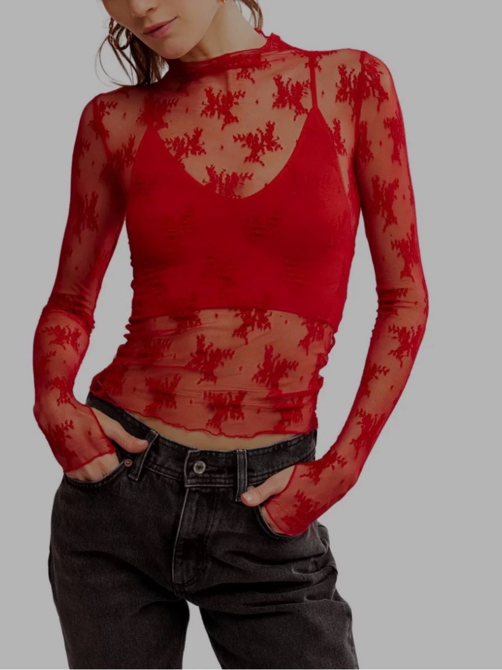 NWT Free People Lady Lux Long
Sleeve Mock Neck Shirt -M